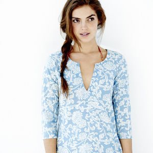 Faherty Palm Tunic Beach Coverup Dress Blue Small